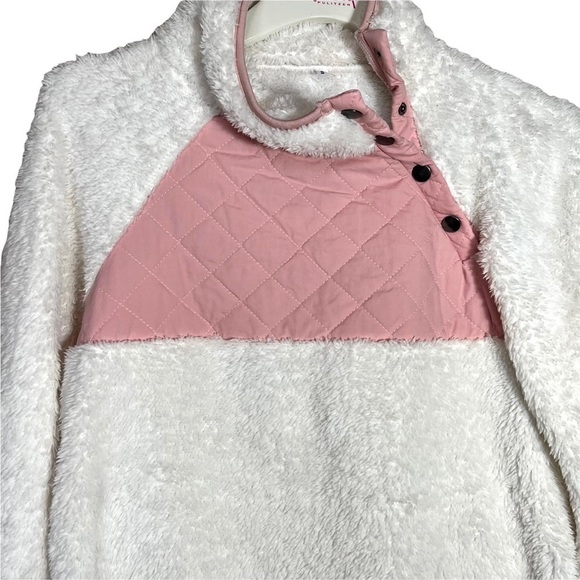 Boutique Pink White Fuzzy Teddy Bear Sherpa Pull On Sweatshirt Sweater Size S - Picture 5 of 15
